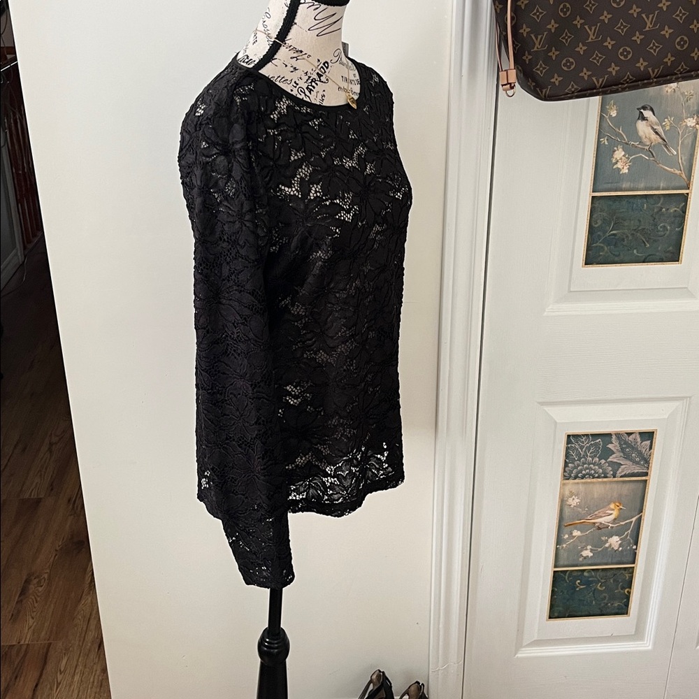White House Black Market Black Lace Blouse - Picture 9 of 13